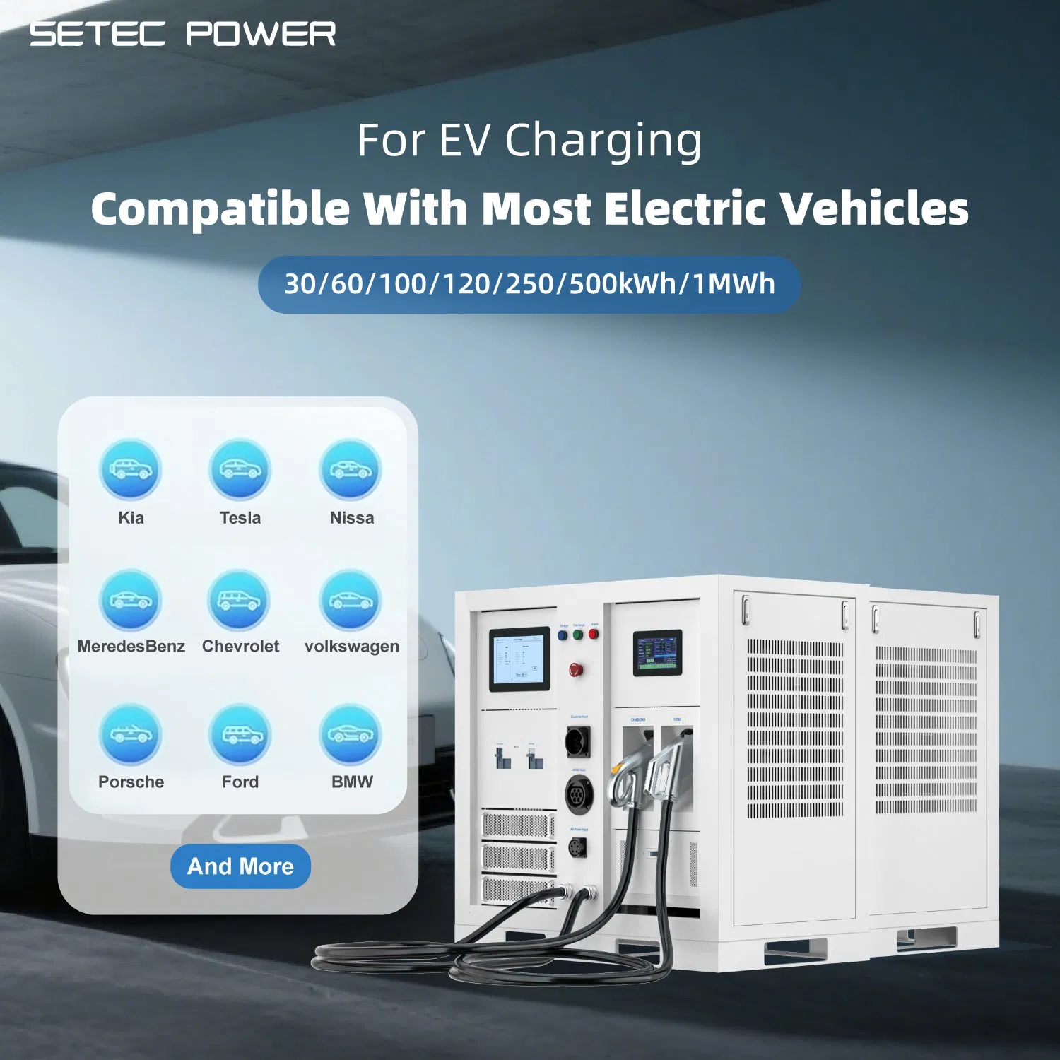SETEC POWER 30kwh-1MWh Battery Storage System with DC EV charging Station for All Outdoors Environment