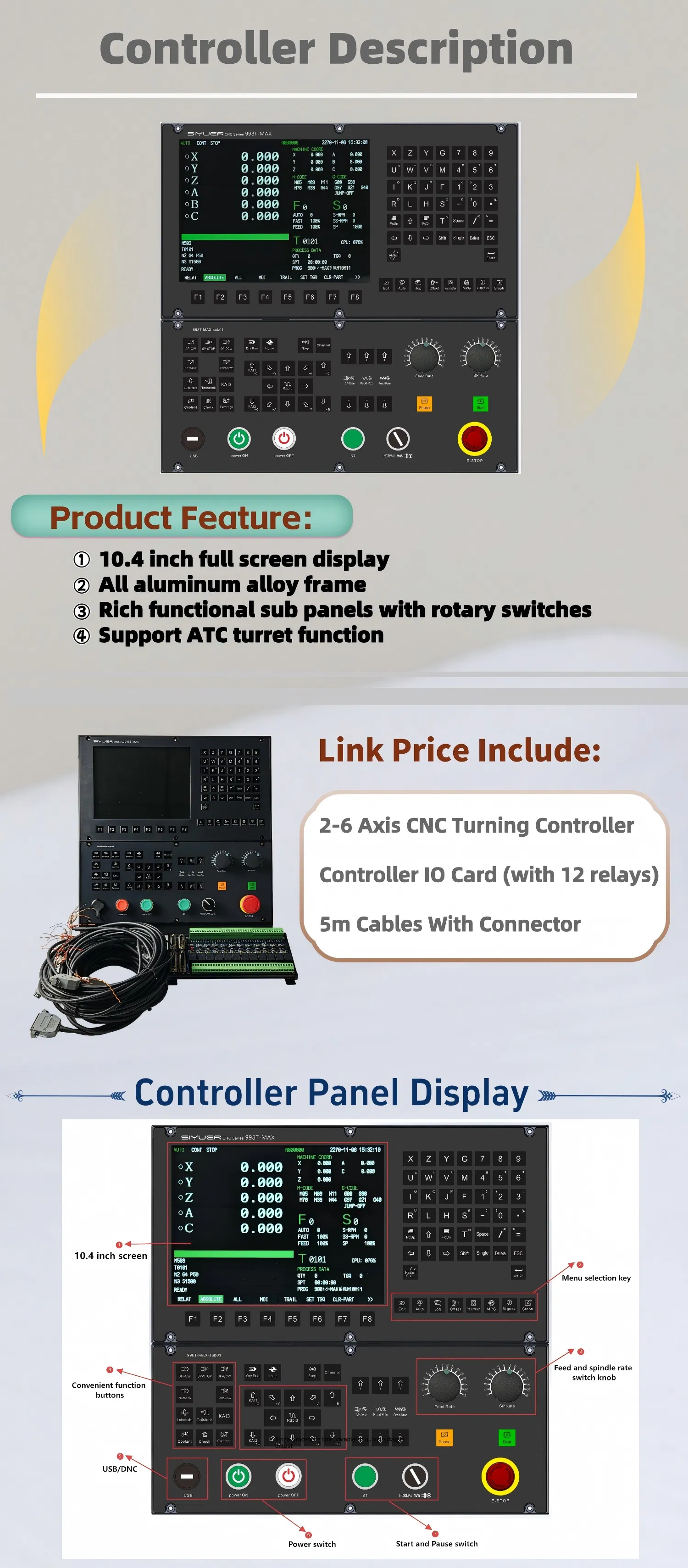 CNC Lathe Turning Center Machine Atc Macro with Servo Motor and Driver CNC Controller Tool Holder