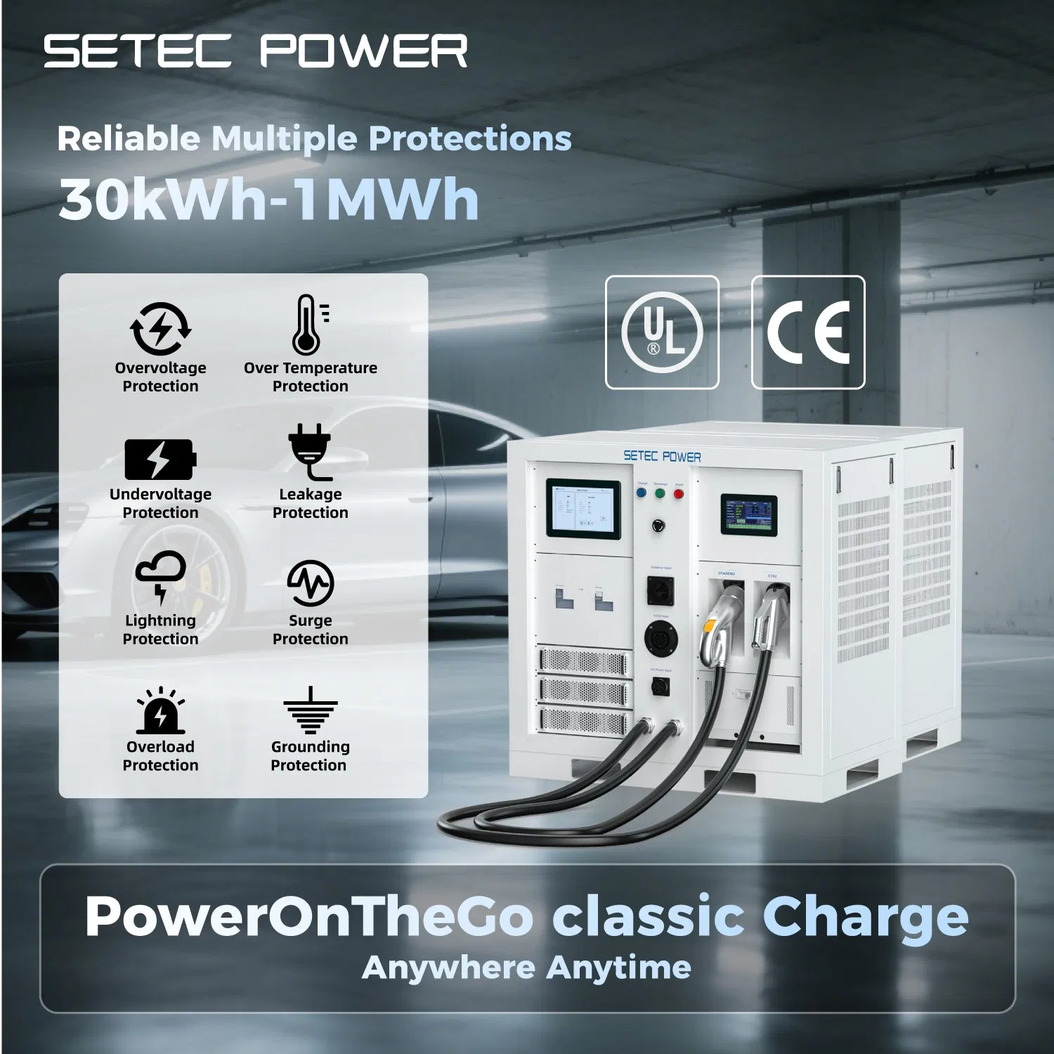 SETEC POWER 30kWh-1MWh Emergency battery Storage system with DC Fast Ev Charger