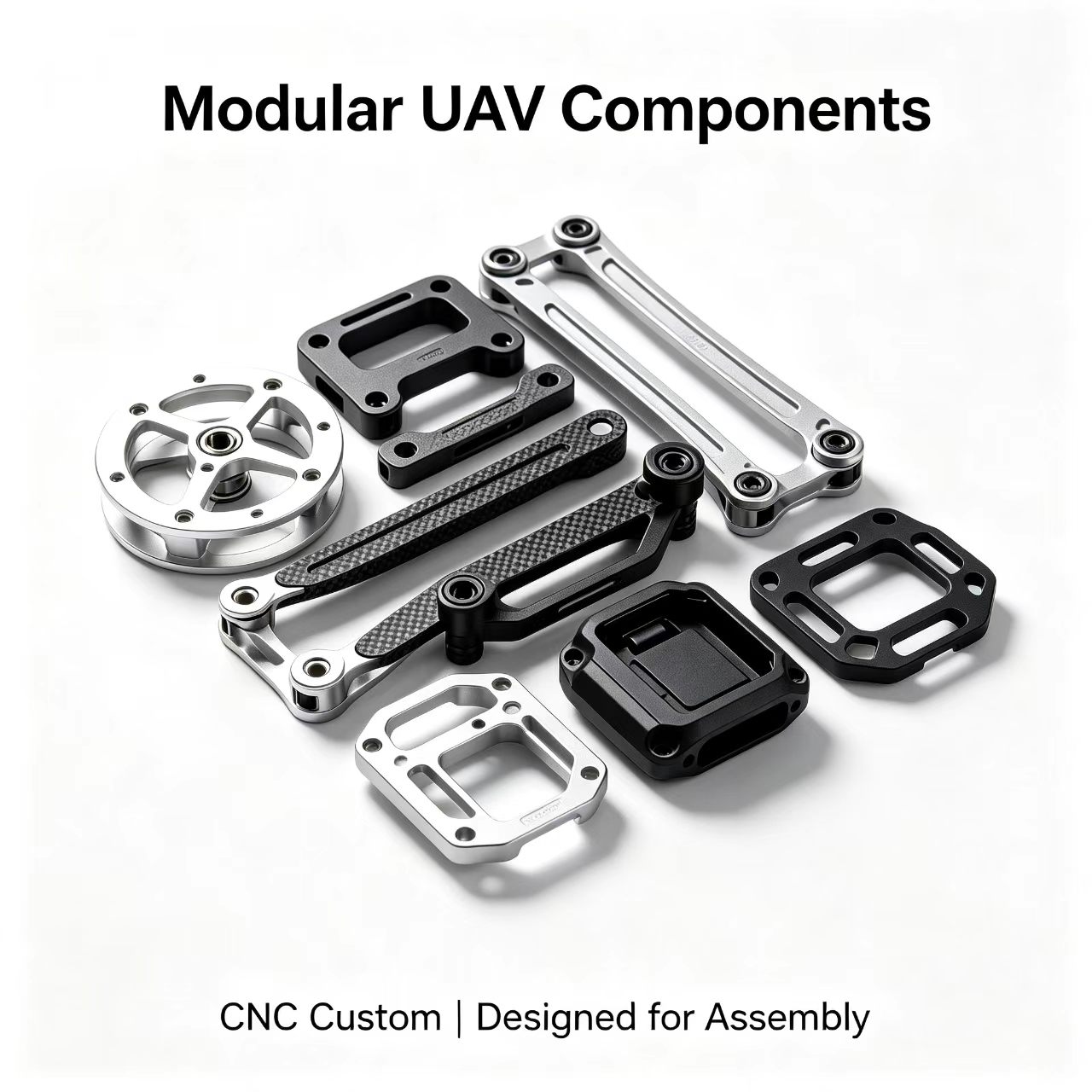 High Precision CNC Machined UAV Components Custom Light Weight Aluminum Titanium Parts for Drone Frame and Motor Base Assembly