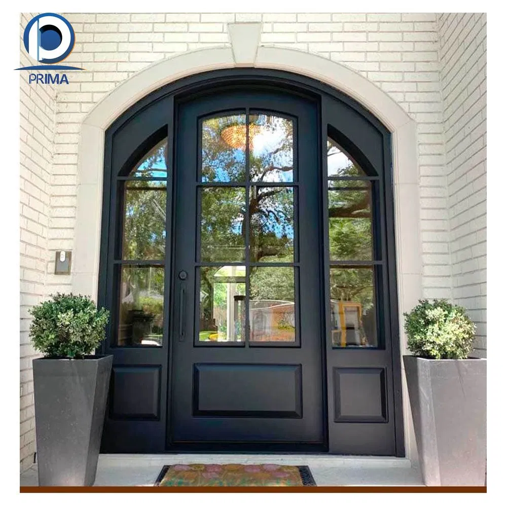 Prima Modern Exterior Metal Double Door Design Luxury French Black Wrought Iron Storm Security Front Entry Door