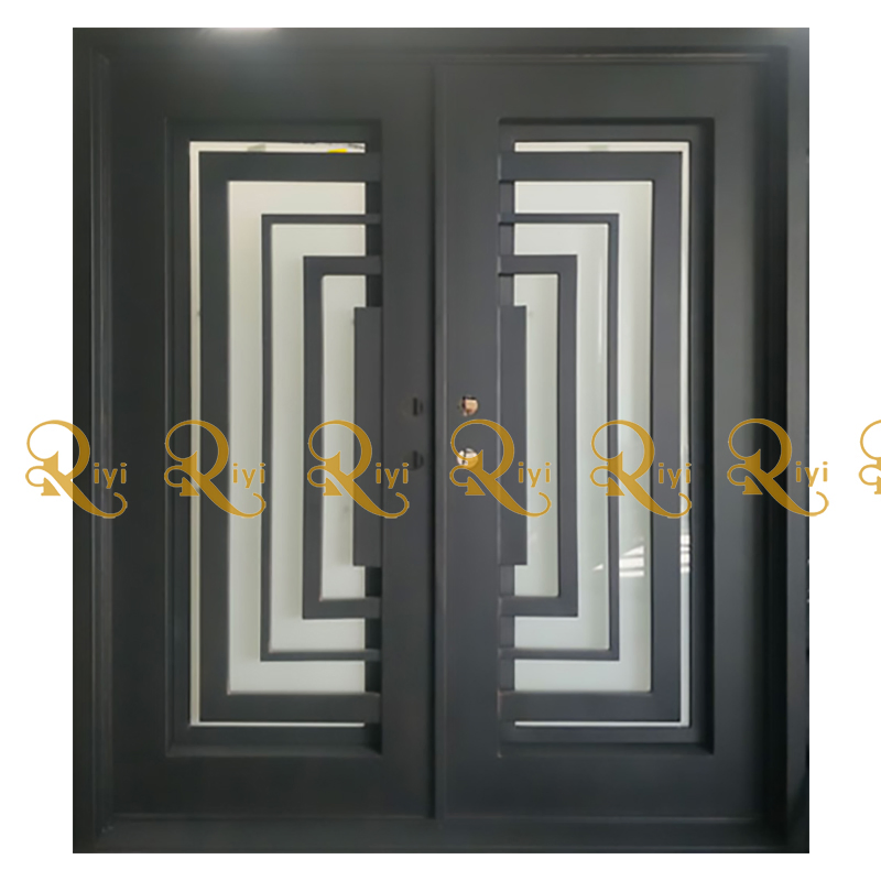 Simple Design Modern American French Style Wrought Iron Storm Security Front Entry Doors