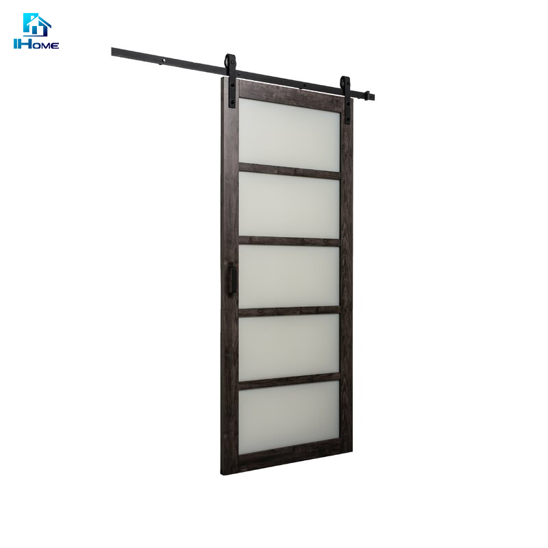 America Style Solid Wood Sliding Glass Barn Exterior Interior Pocket Door Bathroom