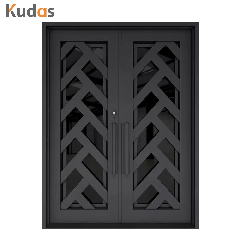 Exterior Metal Double Door Black Wrought Iron Storm Security Front Entry Doors