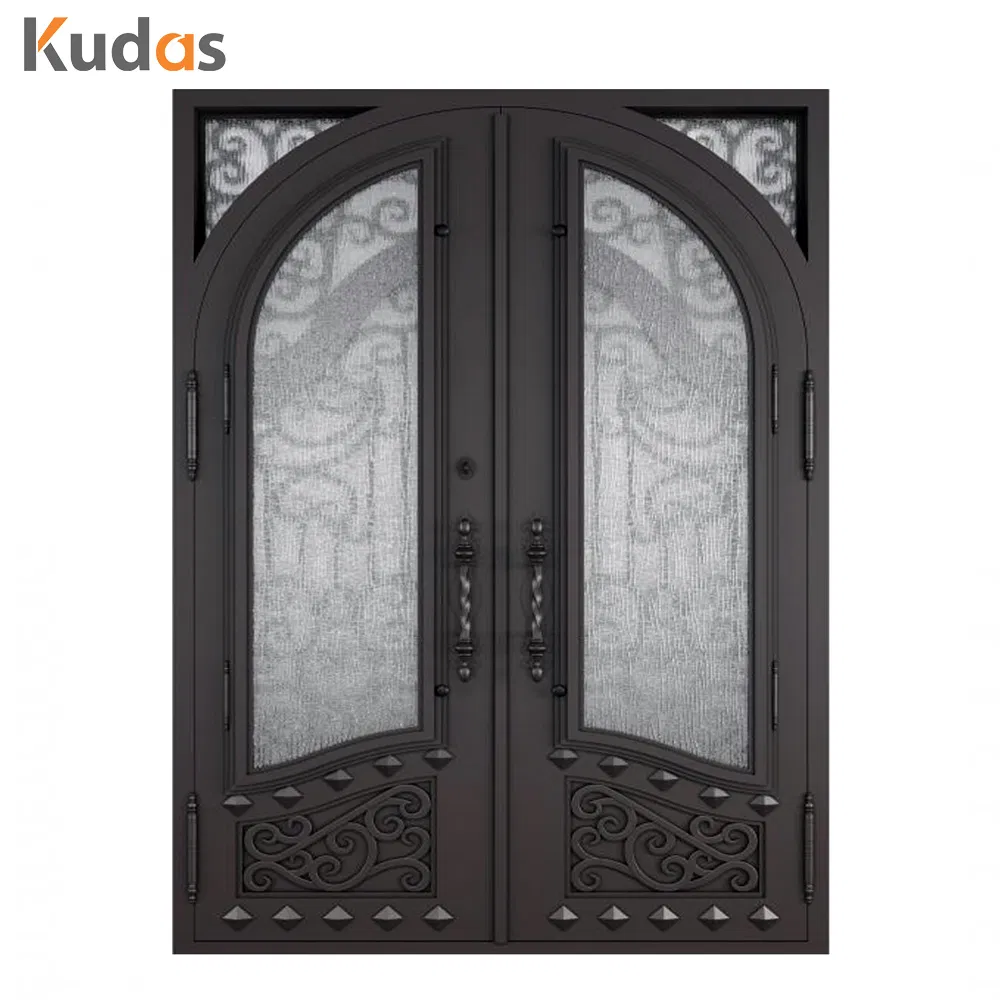 Exterior Metal Double Door Black Wrought Iron Storm Security Front Entry Doors