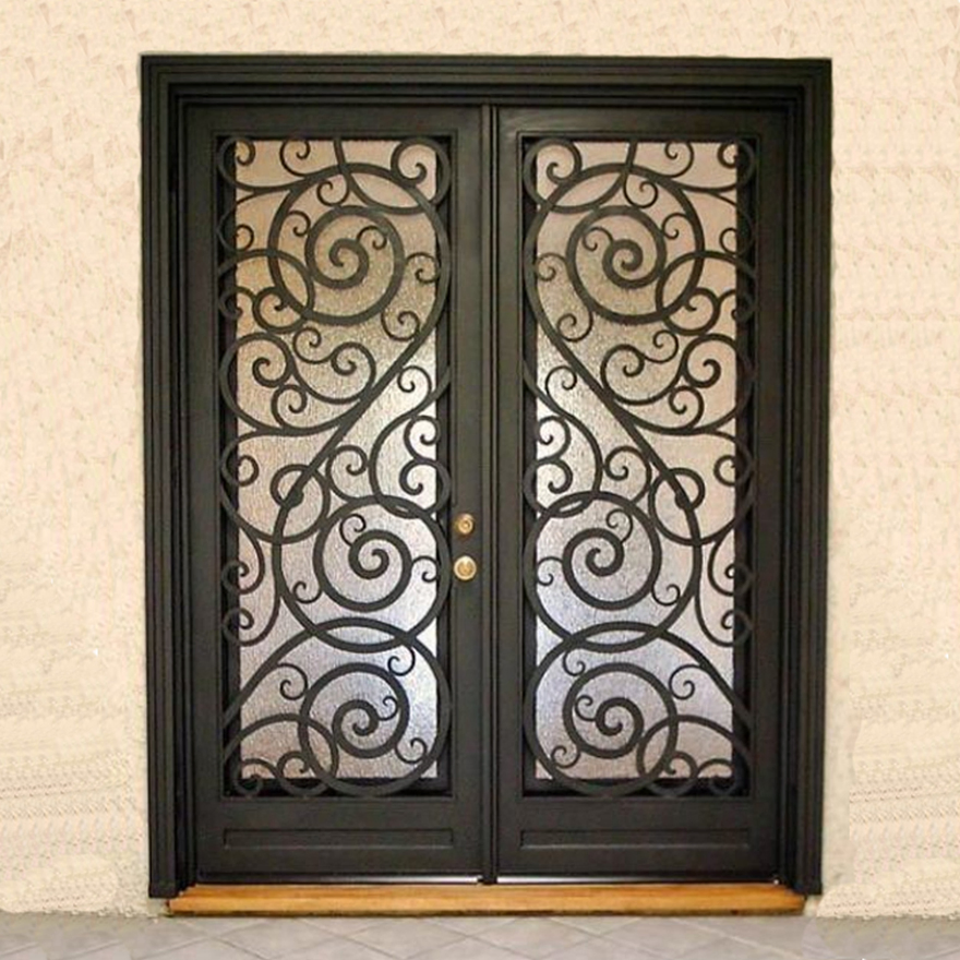 Modern Main Entry House Storm Security Black Single Double Modern Wrought Cost Iron Front Doors