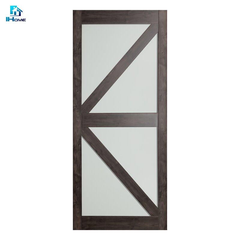 America Style Solid Wood Sliding Glass Barn Exterior Interior Pocket Door Bathroom