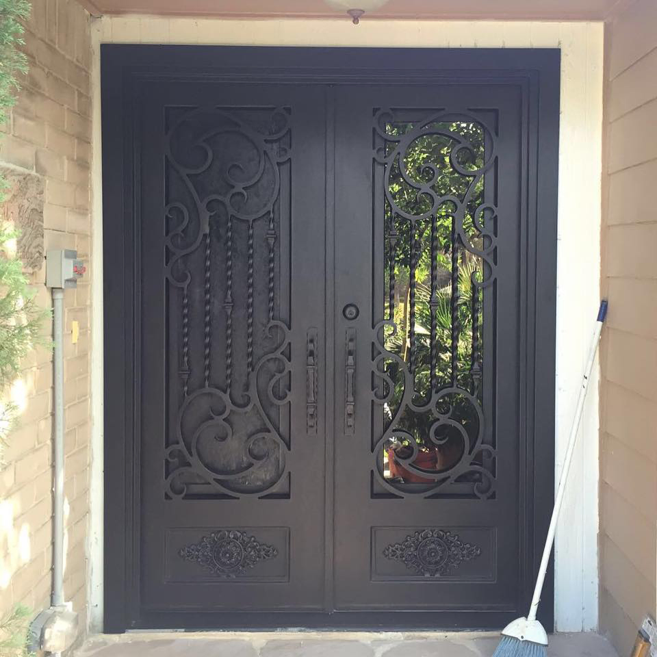 Used Storm Hurricane Proof Impact Glass Made in China Glass Doors Exterior Wrought Iron Door