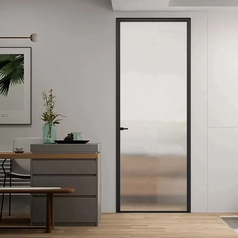 Aluminum Pocket Door Frosted Glass Slim Frame Space Saving for Aluminum Washroom Doors