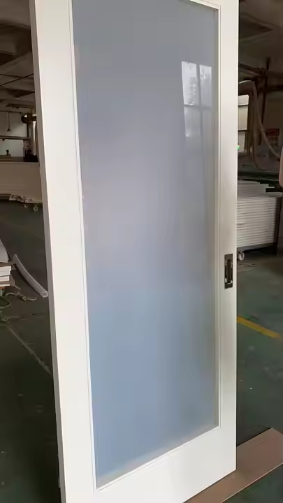 1-Lite Solid Core Clear Glass Shaker White Primed Wood Door Slab White Primed Interior Sliding Pocket Doors with Hardware