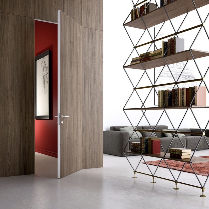 Foshan Custom Villa Fire Resistant Modern Interior Doors Home White Flat Concealed Design Hidden Nature Solid Wood Swing Pocket Entrance Door