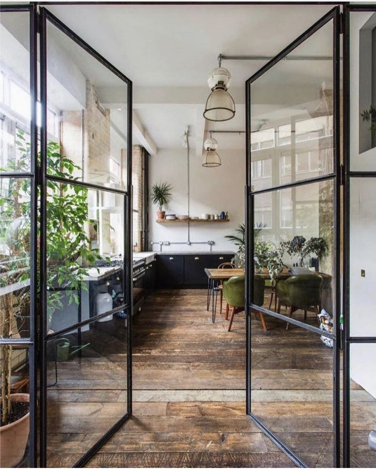 Slim Low Profile Interior French Style Steel Glass Doors with Suficient Nature Light