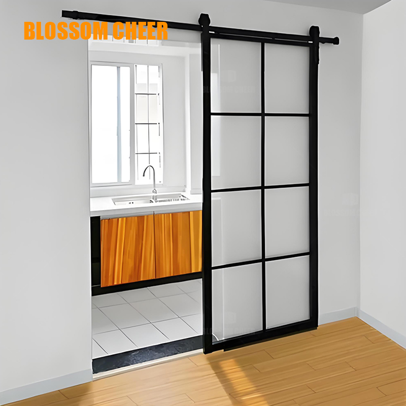 Aluminum French Double Glass Sliding Bedroom Barn Door Design for Interior Doors