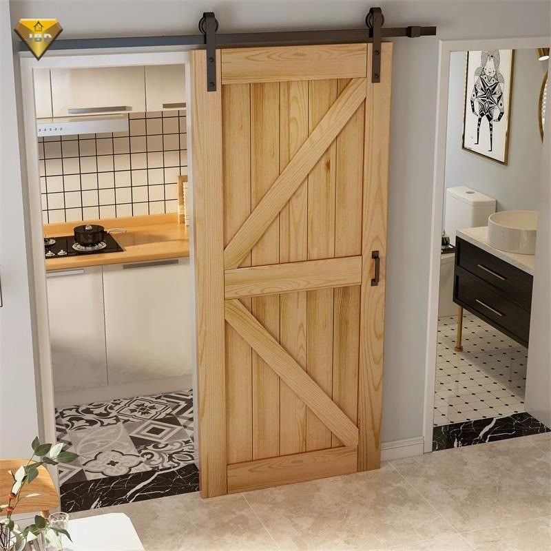 Hidden Track Design Villa Solid Wood Sliding Doors Wall Mounted Modern Floating Barn Double Door