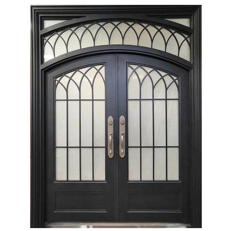 French Style Modern Double Wrought Iron Gate Exterior Security Entry Steel Metal Double Door