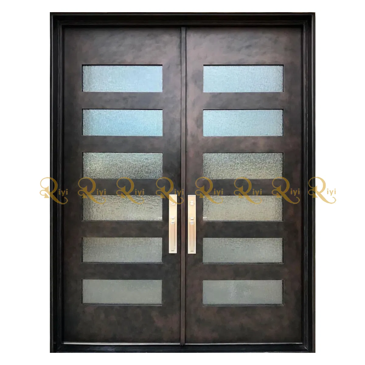 Simple Design Modern American French Style Wrought Iron Storm Security Front Entry Doors