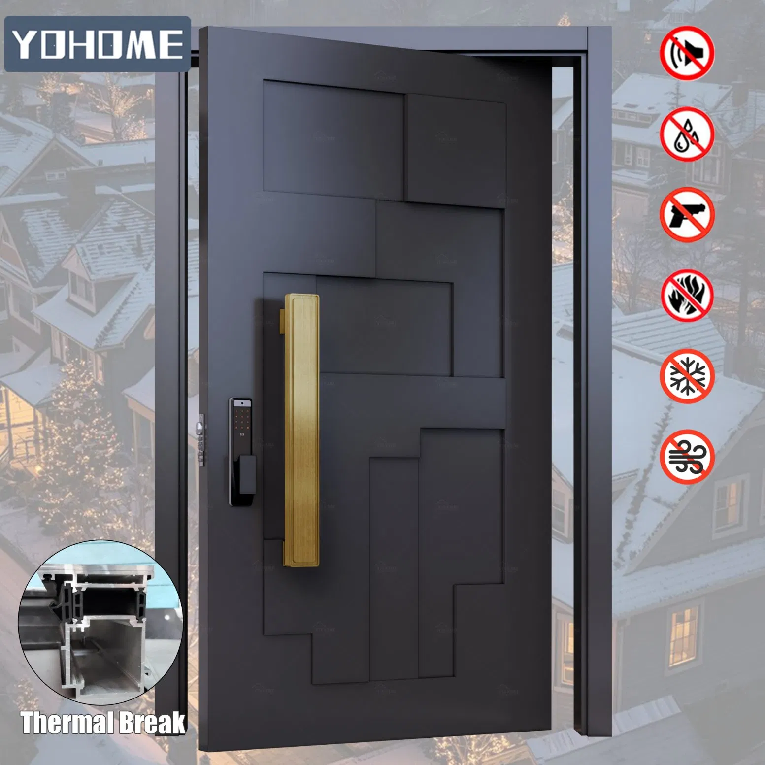 China Top Manufacturer Custom Exterior Entrance Door Security Aluminum Door Aluminum Pivot Door Modern Front Door for The House