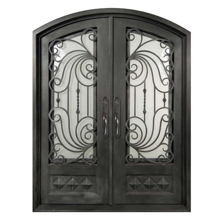 Modern Main Entry House Storm Security Black Single Double Modern Wrought Cost Iron Front Doors