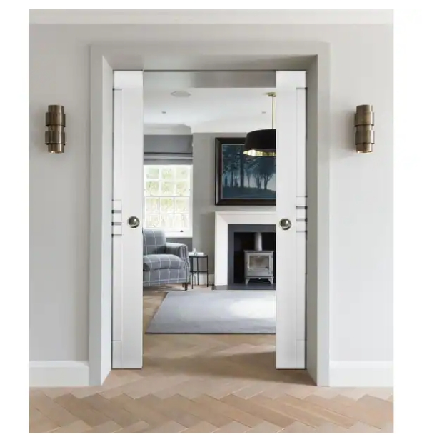 Customize Double Sliding Pocket Pivot Solid MDF HDF Barn Wood Door Interior Room Composite Wooden Door Sliding Hinge