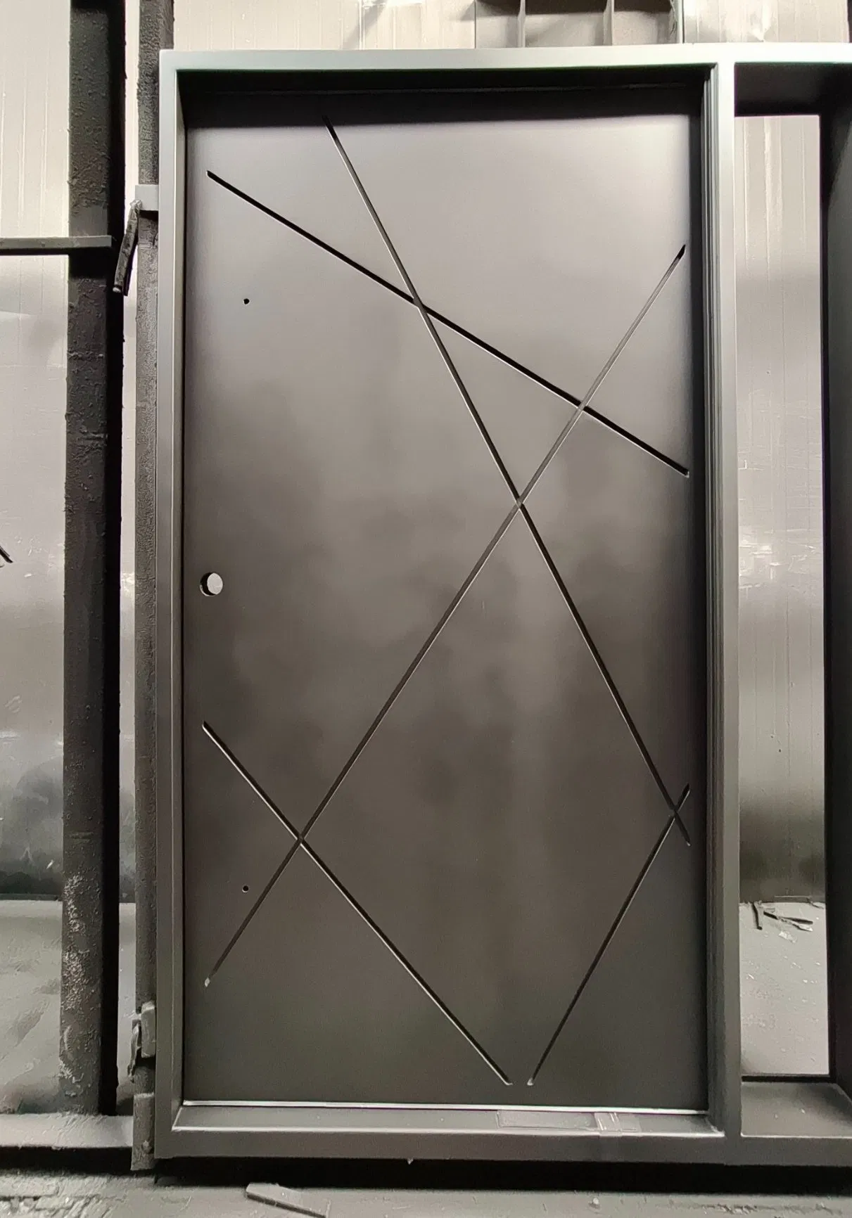 Exterior Security Metal Steel Matte Black Solid Wrought Iron Pivot Doors