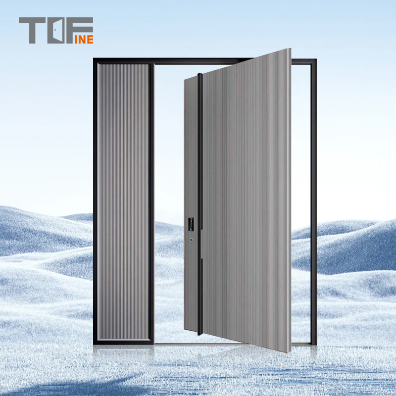 Cheap Slimline 180 Degree 60 Inch Large Black French Aluminium Exterior Metal Glass Security Front Entry Pivot Door with Frame