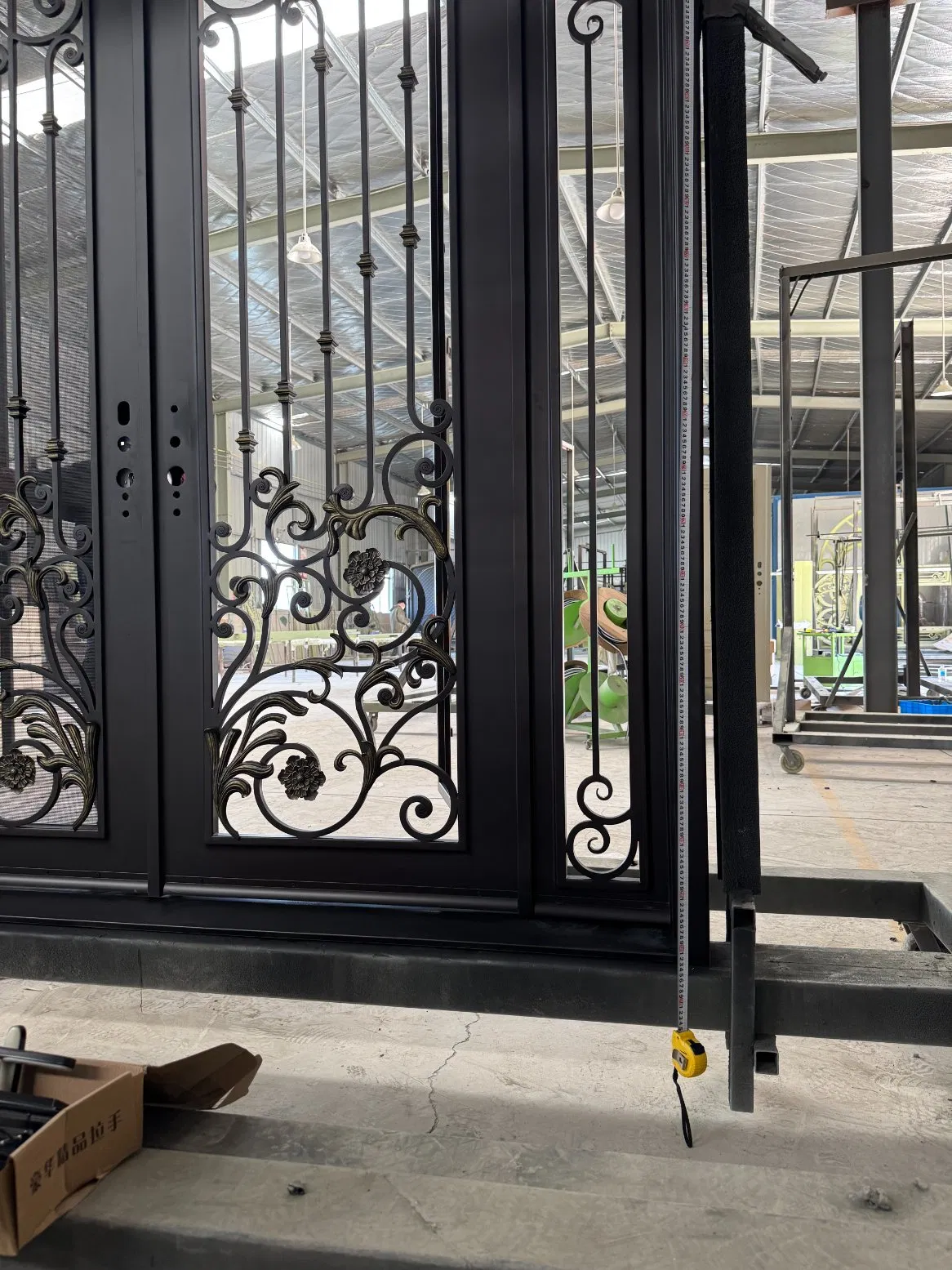 8'x10' Wrought Iron Double Front Door with Side Lites and Screen Door