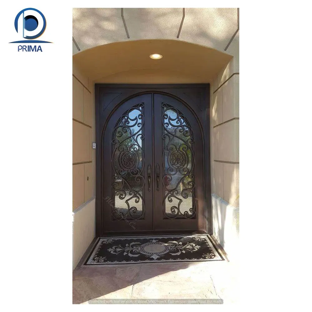 Prima Modern Exterior Metal Double Door Design Luxury French Black Wrought Iron Storm Security Front Entry Door