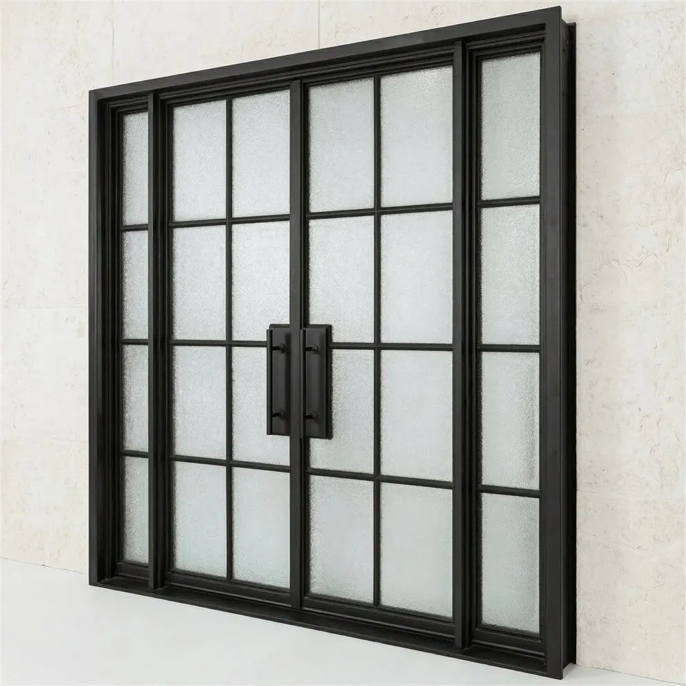 Anti-Rust Affordable Iron Door French Double Steel Glass Door for Residential Project Entrance
