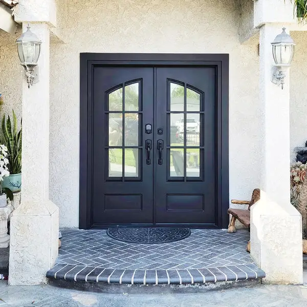 New French Design Main Entrance Wrought Iron Steel Double Doors