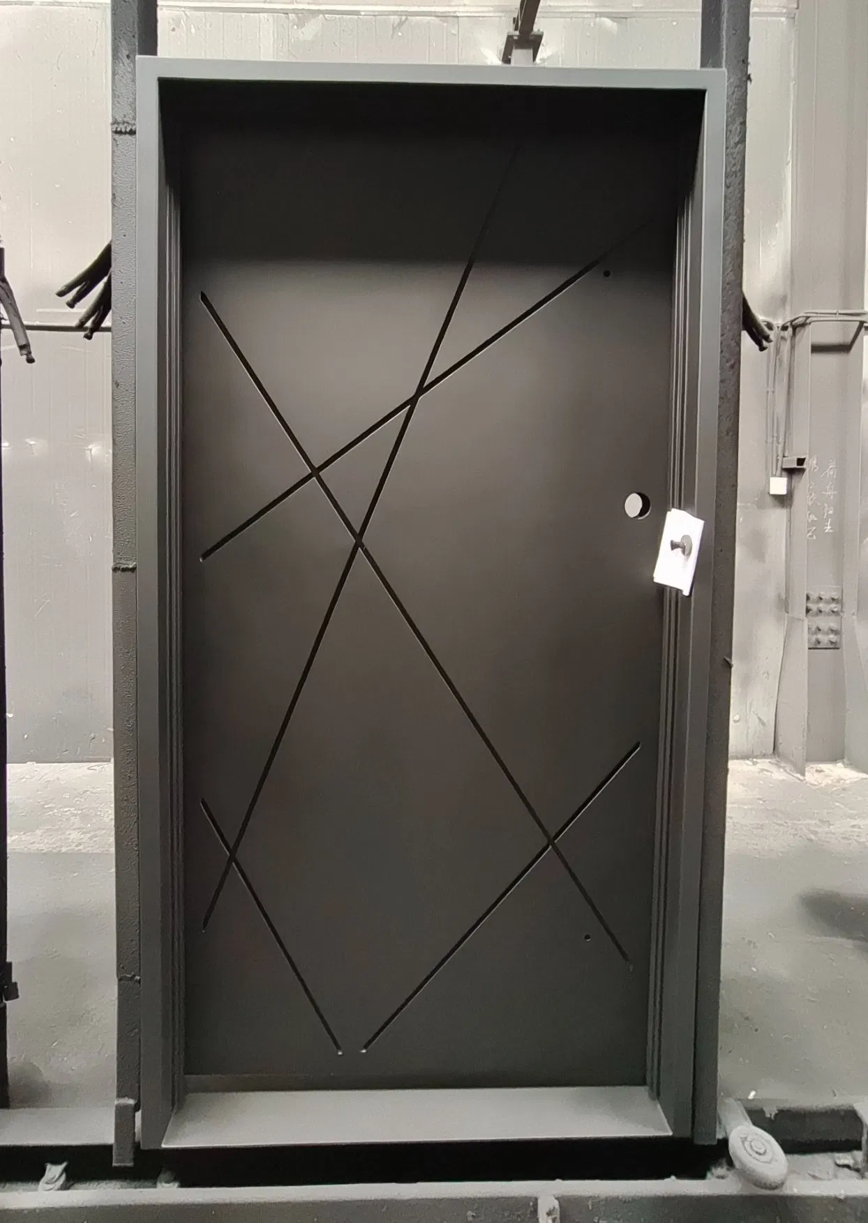 Exterior Security Metal Steel Matte Black Solid Wrought Iron Pivot Doors