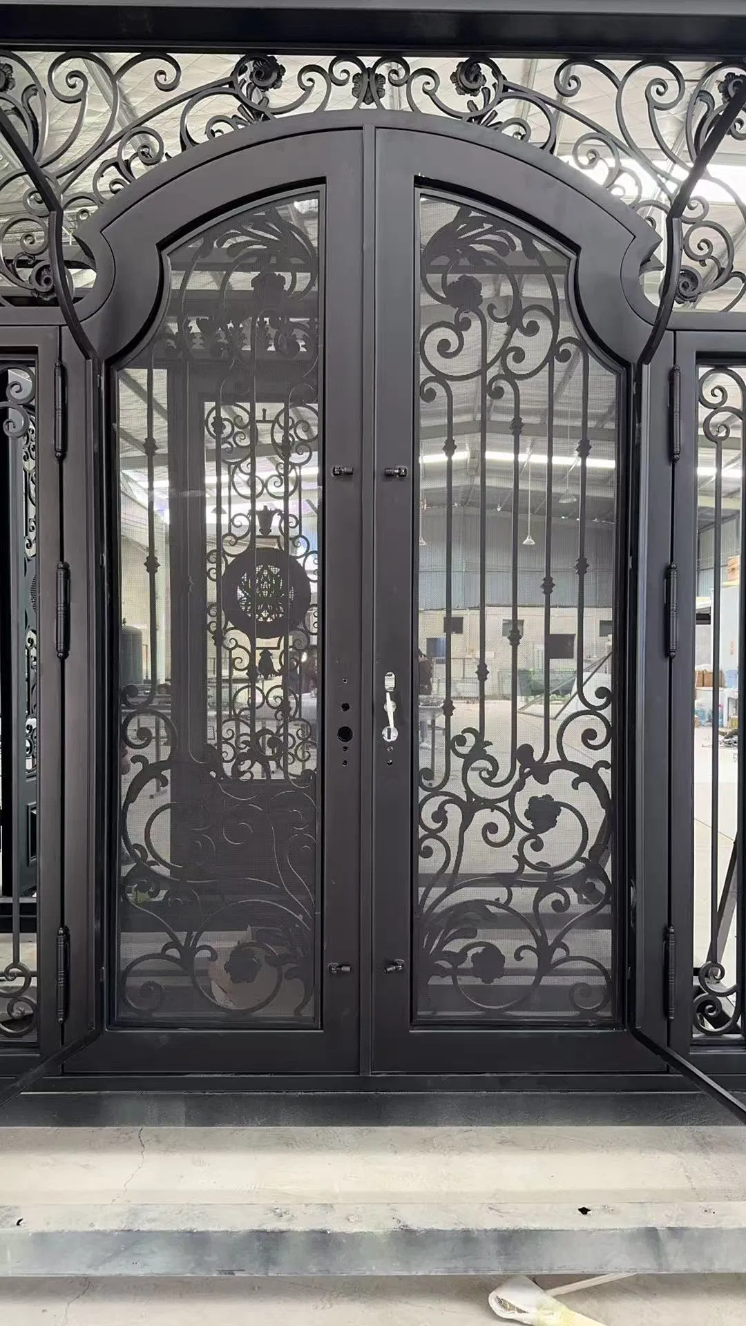 8'x10' Wrought Iron Double Front Door with Side Lites and Screen Door