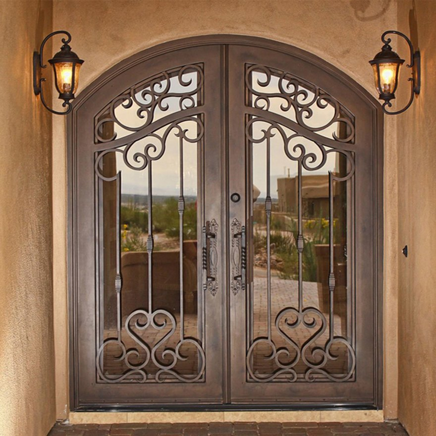 Modern Main Entry House Storm Security Black Single Double Modern Wrought Cost Iron Front Doors