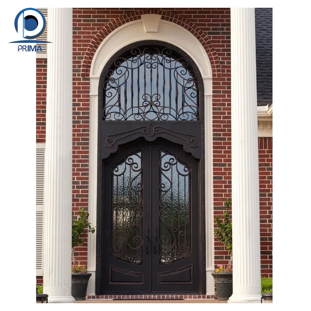Prima Modern Exterior Metal Double Door Design Luxury French Black Wrought Iron Storm Security Front Entry Door
