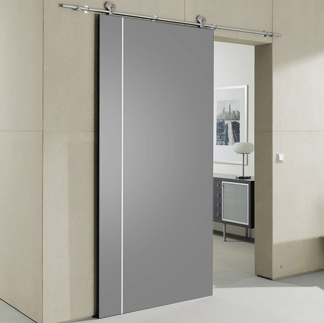 Wholesale Interior Solid Wood Barn Style Ghost Sliding Door with Brushed Nickel Hardware for Hotel Interior Industrial Use