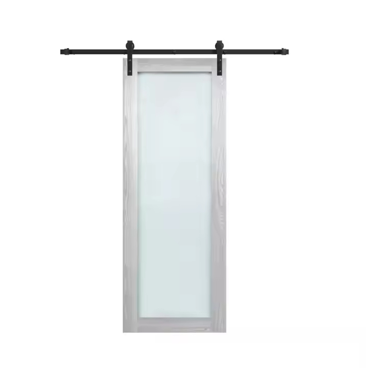 1-Lite Solid Core Clear Glass Shaker White Primed Wood Door Slab White Primed Interior Sliding Pocket Doors with Hardware