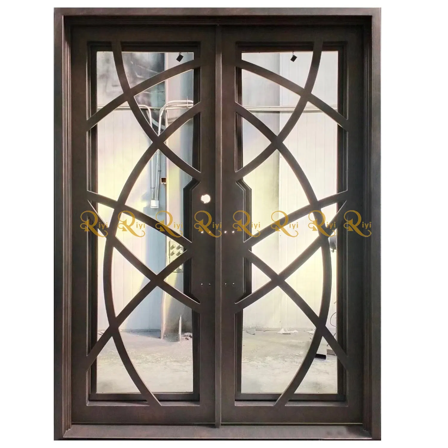 Simple Design Modern American French Style Wrought Iron Storm Security Front Entry Doors