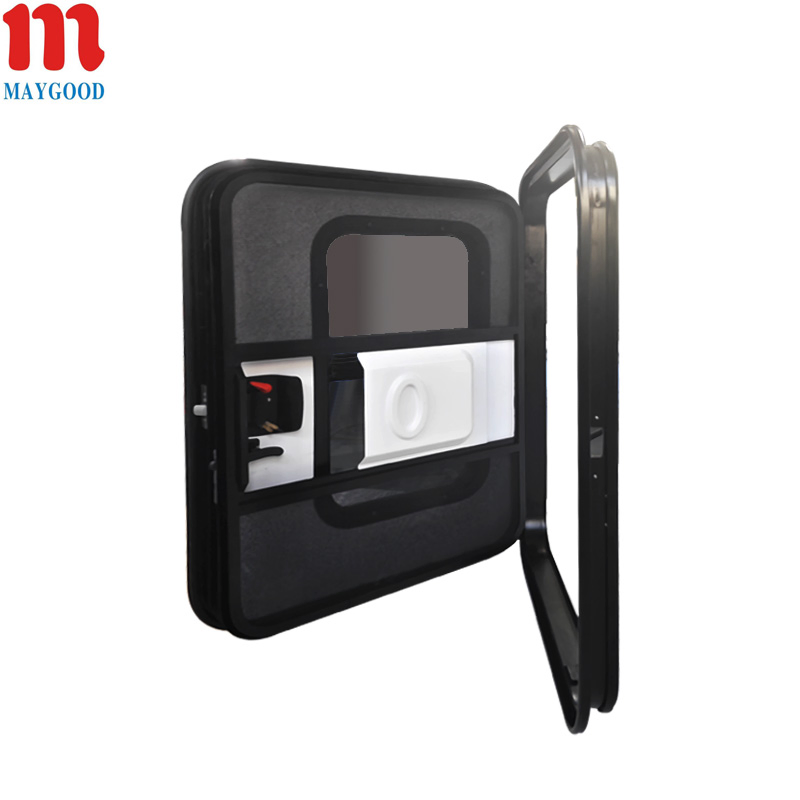 Maygood Radius Corner Caravan RV Door with Screen Door Black Color 620*900mm
