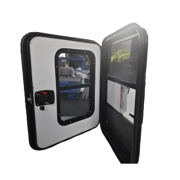 Maygood Radius Corner Caravan RV Door with Screen Door Black Color 620*900mm