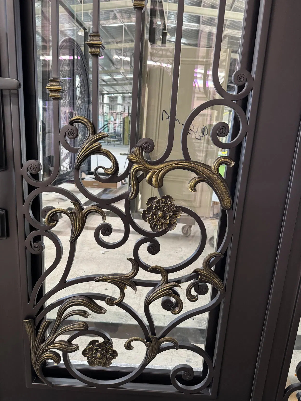 8'x10' Wrought Iron Double Front Door with Side Lites and Screen Door