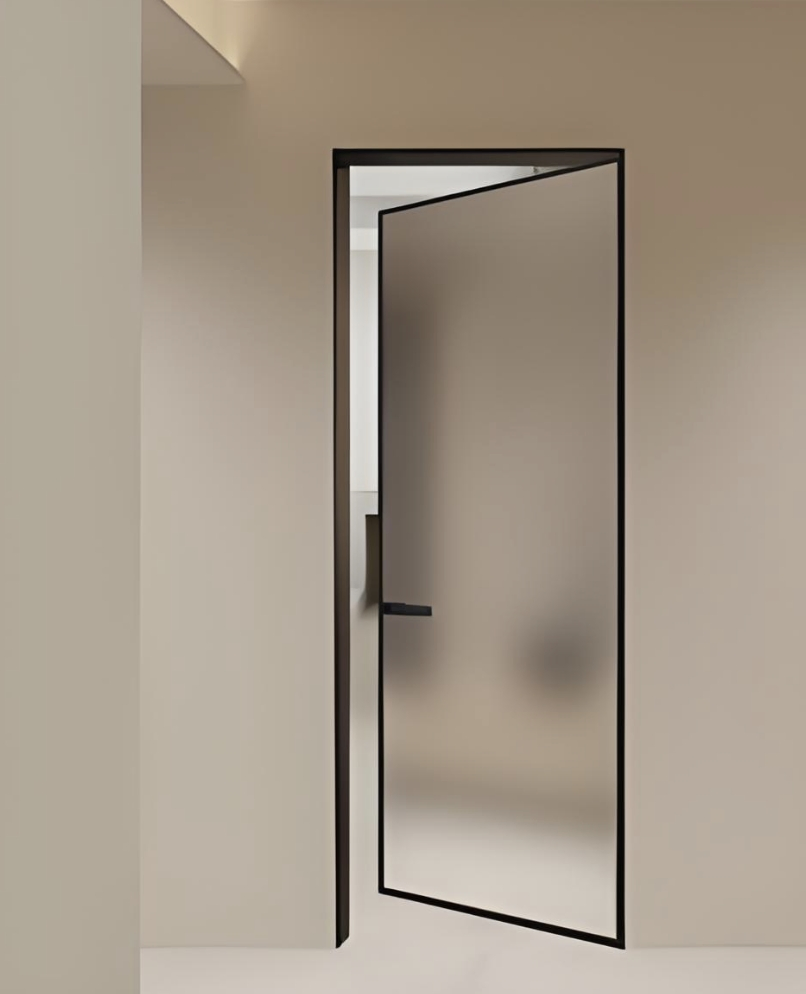 Aluminum Pocket Door Frosted Glass Slim Frame Space Saving for Aluminum Washroom Doors