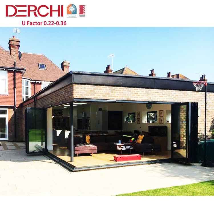 Residential Soundproof Aluminum Glass Patio Exterior Double Glazing Aluminum Sliding Bifold Door