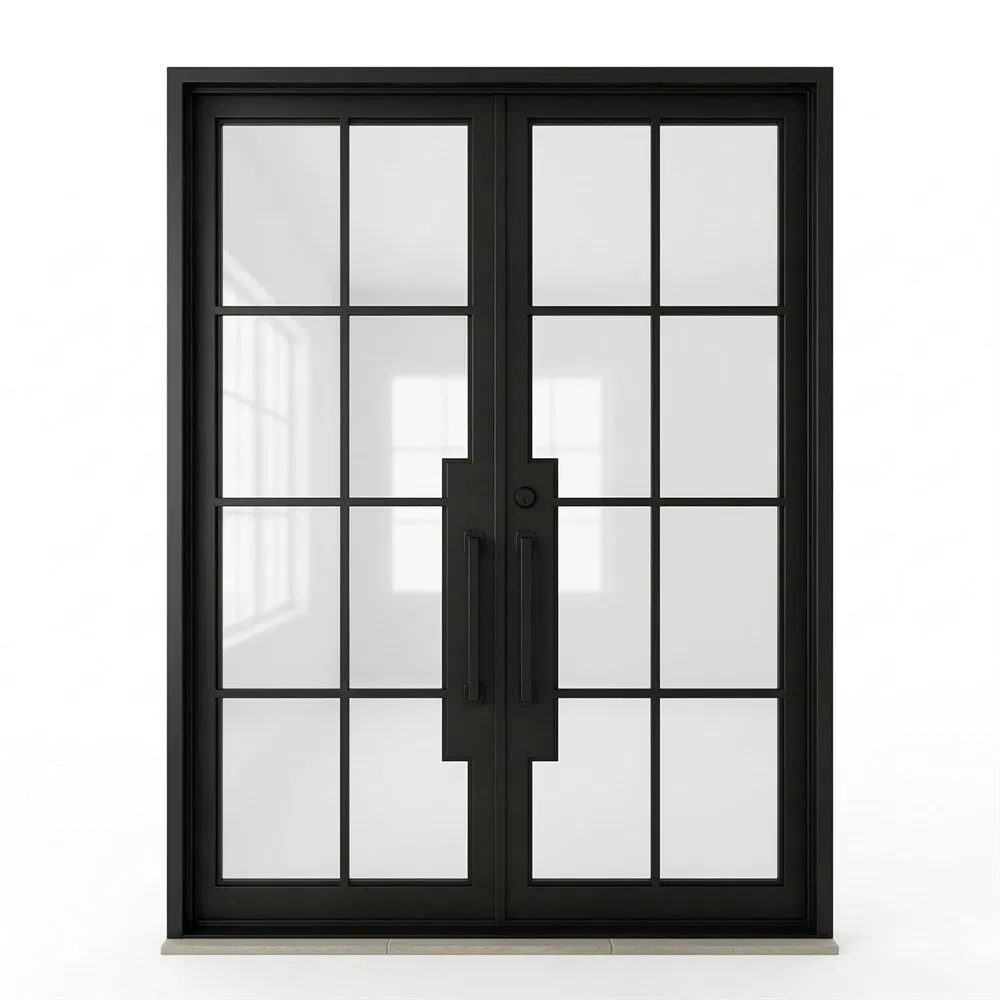 Anti-Rust Affordable Iron Door French Double Steel Glass Door for Residential Project Entrance