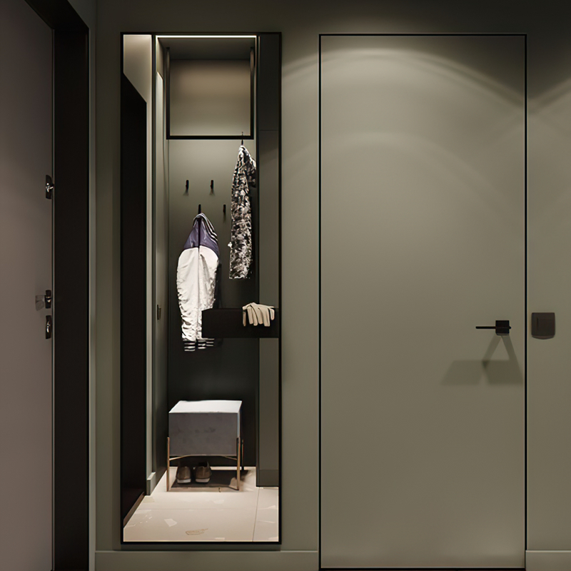 Foshan Custom Villa Fire Resistant Modern Interior Doors Home White Flat Concealed Design Hidden Nature Solid Wood Swing Pocket Entrance Door