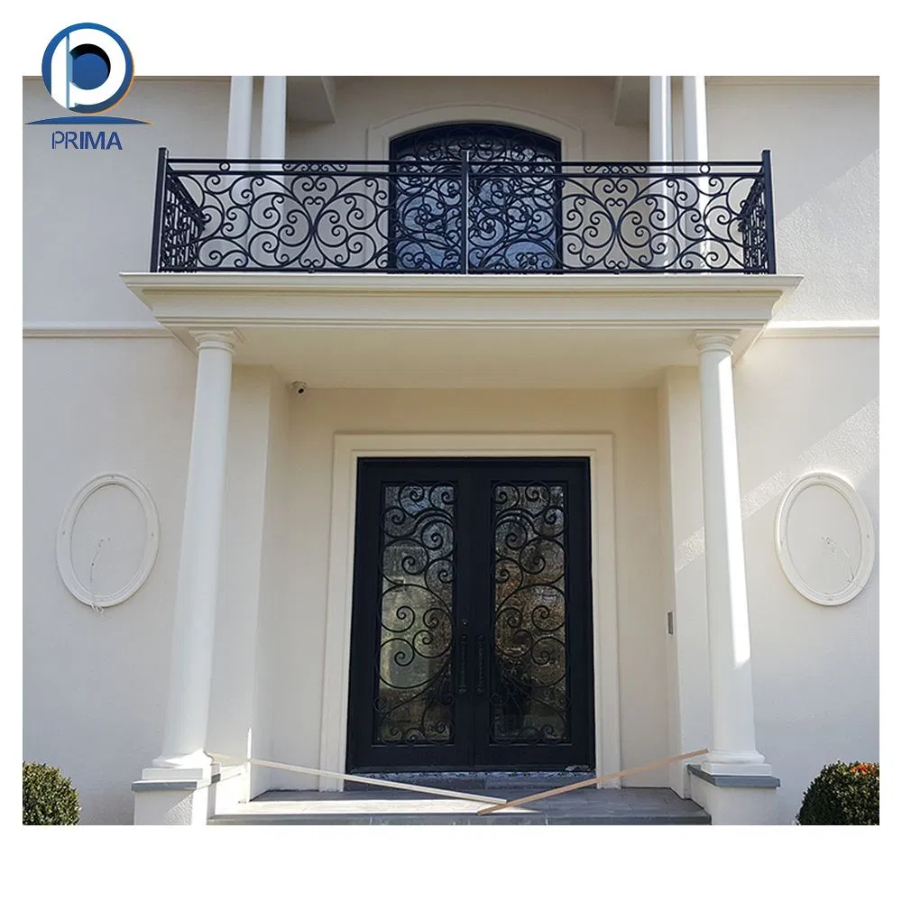 Prima Modern Exterior Metal Double Door Design Luxury French Black Wrought Iron Storm Security Front Entry Door