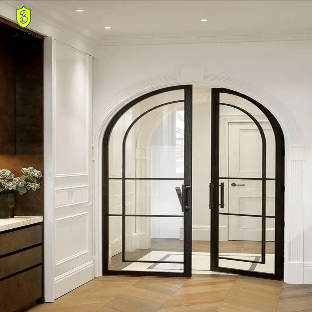 Basic French Arched Wrought Iron Front Door with Water-Resistant Glass