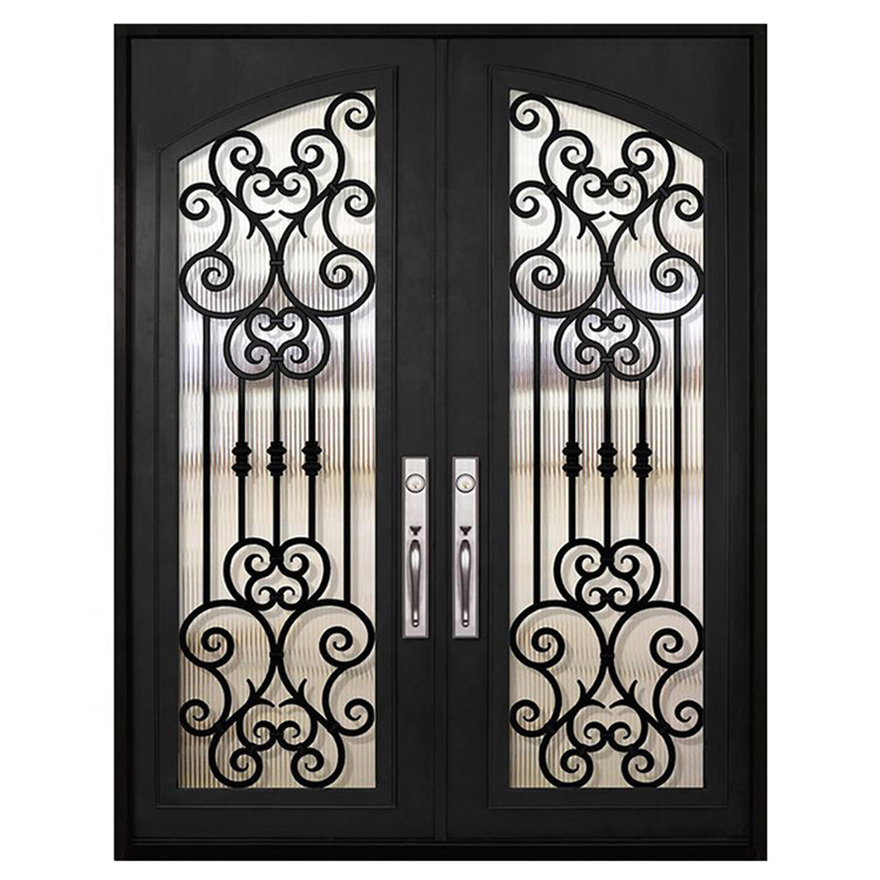 Modern Main Entry House Storm Security Black Single Double Modern Wrought Cost Iron Front Doors