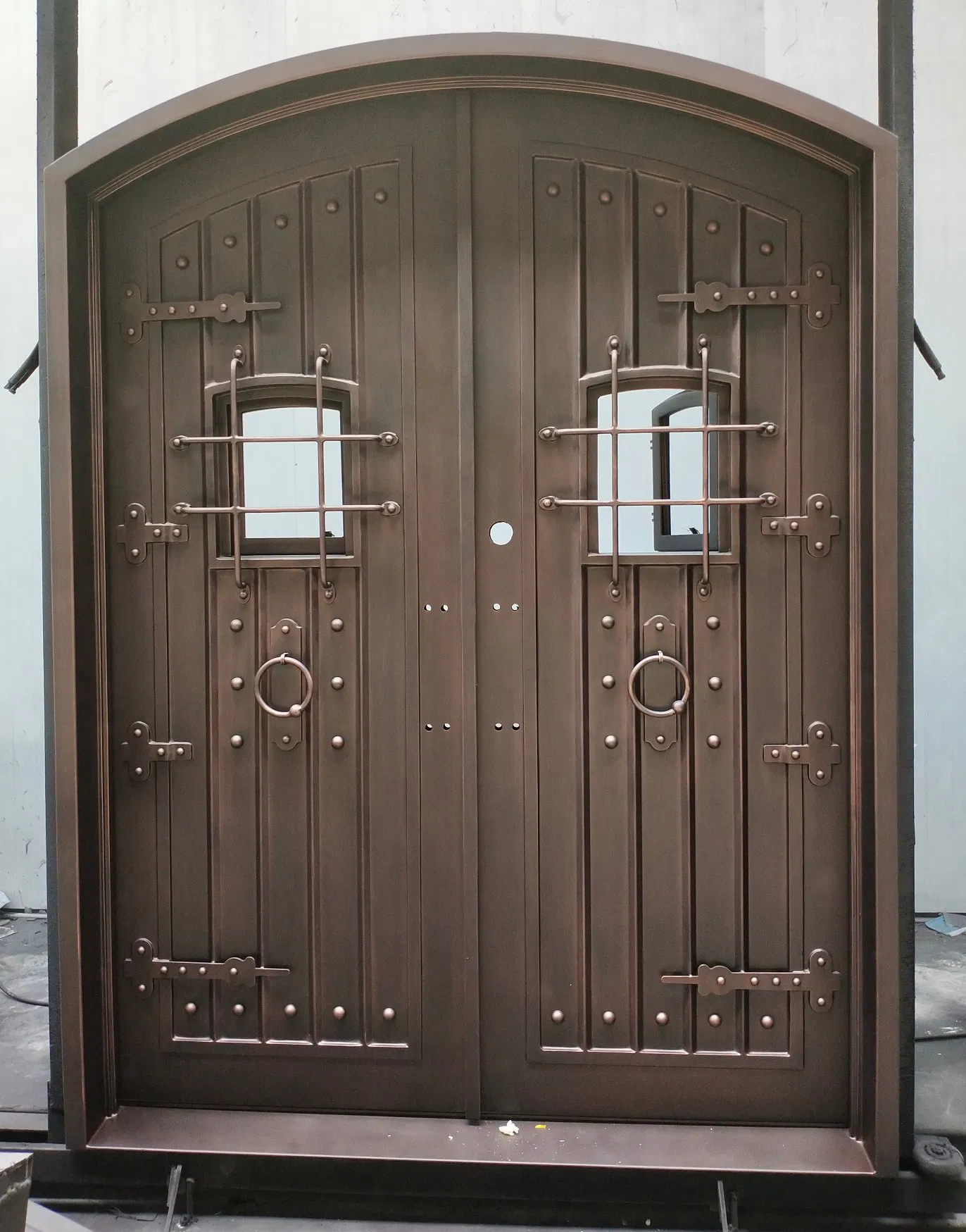 Exterior Security Metal Steel Matte Black Solid Wrought Iron Pivot Doors