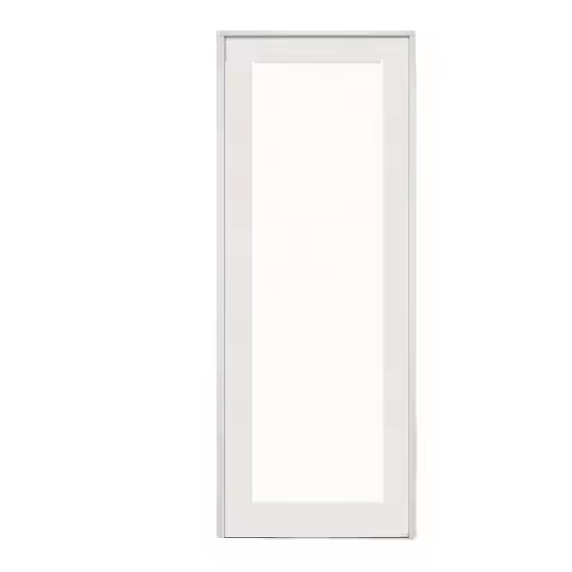 1-Lite Solid Core Clear Glass Shaker White Primed Wood Door Slab White Primed Interior Sliding Pocket Doors with Hardware