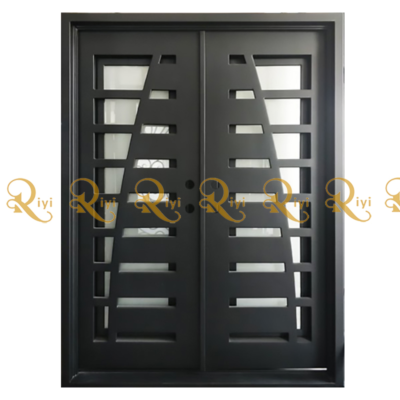 Simple Design Modern American French Style Wrought Iron Storm Security Front Entry Doors