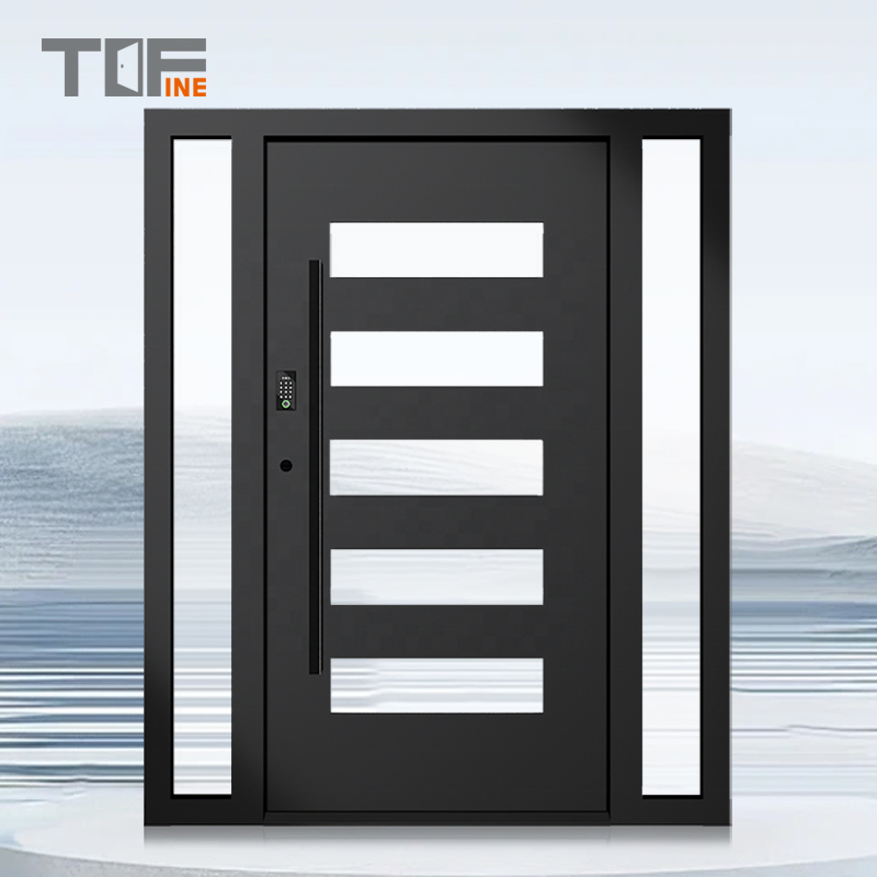 Cheap Slimline 180 Degree 60 Inch Large Black French Aluminium Exterior Metal Glass Security Front Entry Pivot Door with Frame